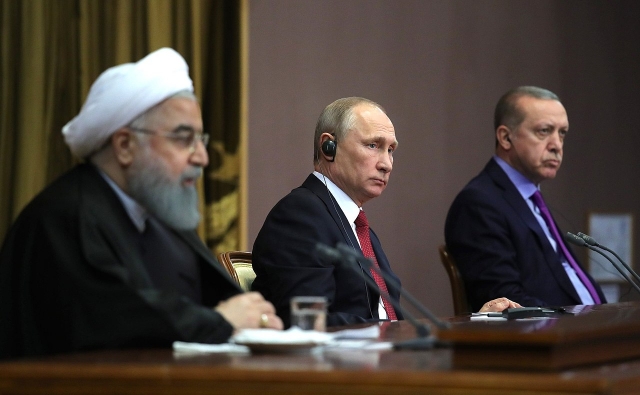 Встреча Владимира Путина с Президентом Ирана Хасаном Рухани и Президентом Турции Реджепом Тайипом Эрдоганом. 2017 