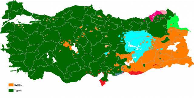 Турки и курды в Турции. Этническая карта