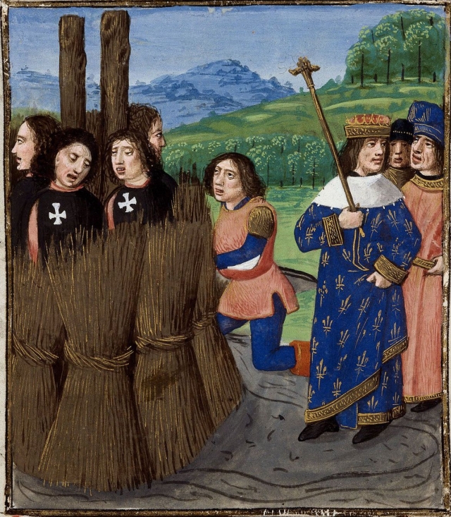 Сожжение тамплиеров. Миниатюра французской рукописи «Декамерона» Бокаччо 1479—1480