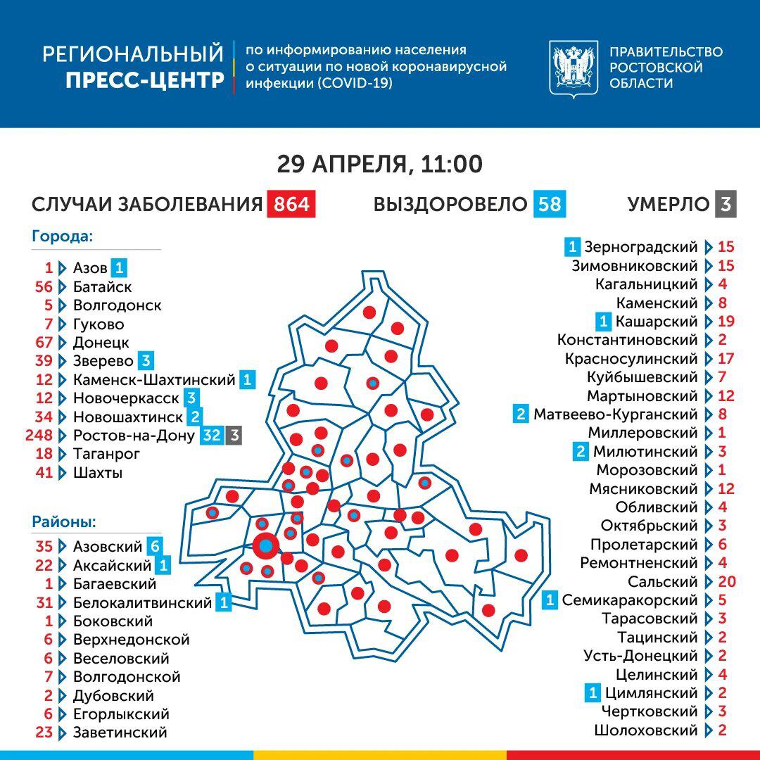 Карта распространения коронавируса в ростовской области по городам