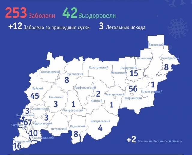 В Костромской области коронавирус подтвержден у 253 человек