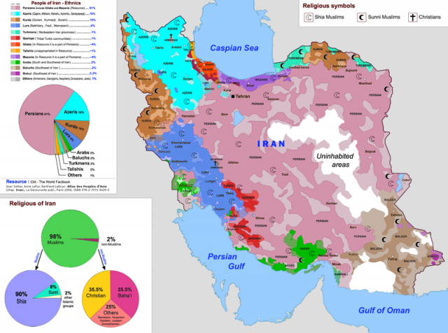 Этническая карта современного Ирана 
