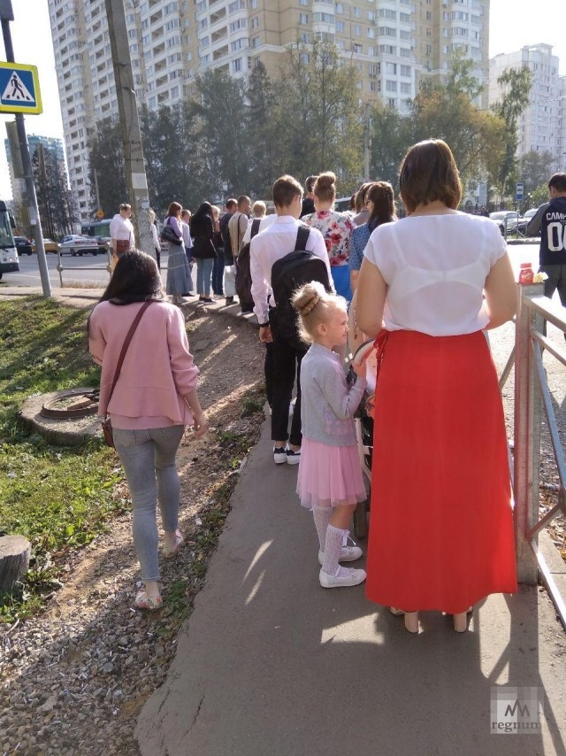 Очередь к пешеходному переходу в Красногорске