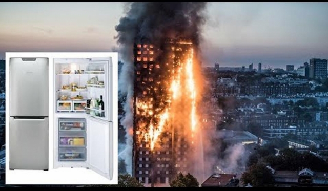 Пожар 24-этажного жилого дома Grenfell Tower постройки 1970-х годов в Лондоне 14.06.2017, вызванный взрывом холодильника Hotpoint фирмы американской фирмы Whirlpool, заправленного в качестве хладагента взрывоопасным изобутаном