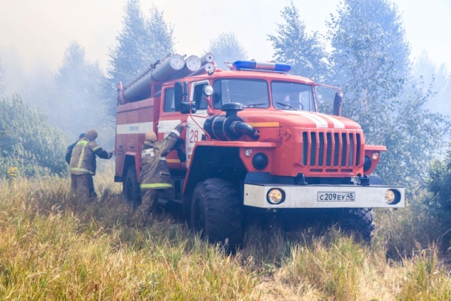 В Мишкинском районе Зауралья третьи сутки горит лес