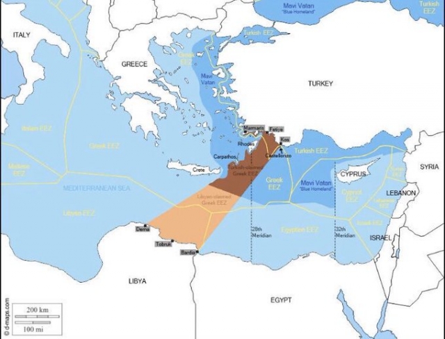 Mediterrâneo Oriental entre a Turquia e a Líbia