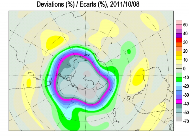 Рис. 3. Озоновая дыра 8 октября 2011 г