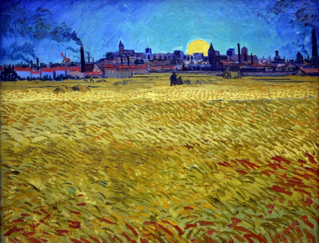 Винсент Ван Гог.  Летний вечер, пшеничное поле с заходящим солнцем. 1888