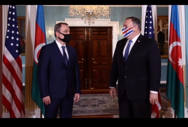 Министр иностранных дел Азербайджанской Республики Джейхун Байрамов встретился с госсекретарем США Майком Помпео 23 октября 2020 