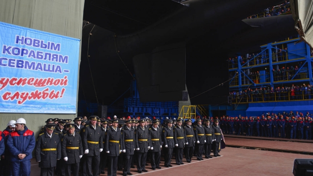 Церемония спуска на воду атомной подводной лодки «Белгород»