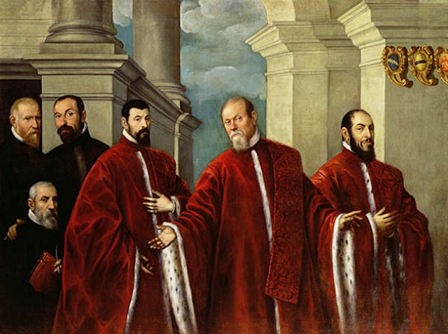 Доменико Робусти Тинторетто. Портрет трех юристов и нотариусов. 1623