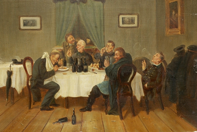 Леонид Соломаткин. Угощение чиновников. 1864