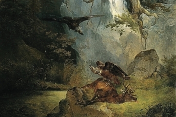 Фридрих Гауэрман. Стервятники на мертвом олене (фрагмент). 1832