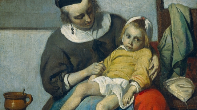 Габриель Метсю. Больной ребенок (фрагмент). Около 1660