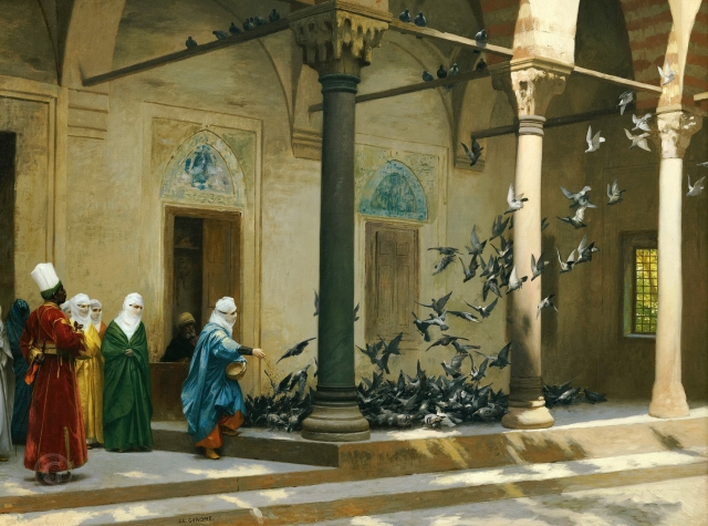 Жан-Леон Жером. Женщины гарема кормят голубей во дворе