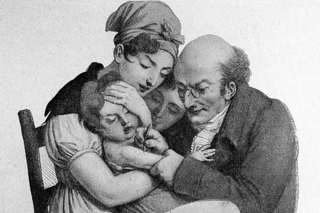 L. Boilly. Врач вакцинирует маленького ребенка. 1827