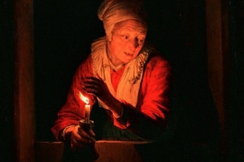 Герард Дау. Старуха со свечой (фрагмент). 1661