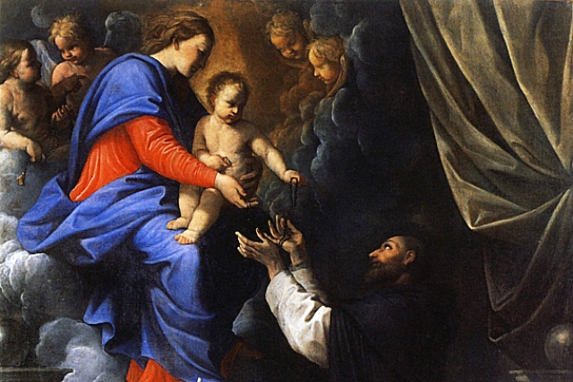 Гвидо Рени. Дева Мария передает розарий святому Доминику (фрагмент). 1598