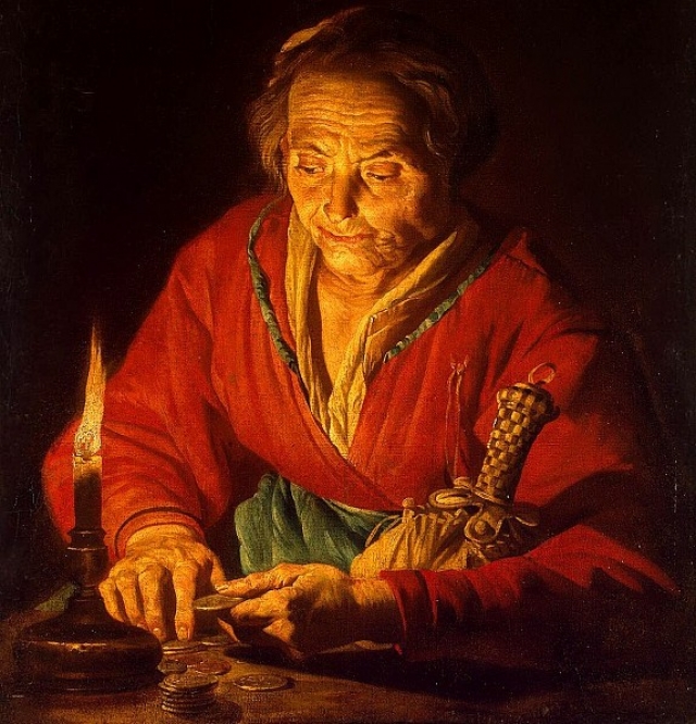 Матиас Стомер. Старуха со свечой (фрагмент). 1640