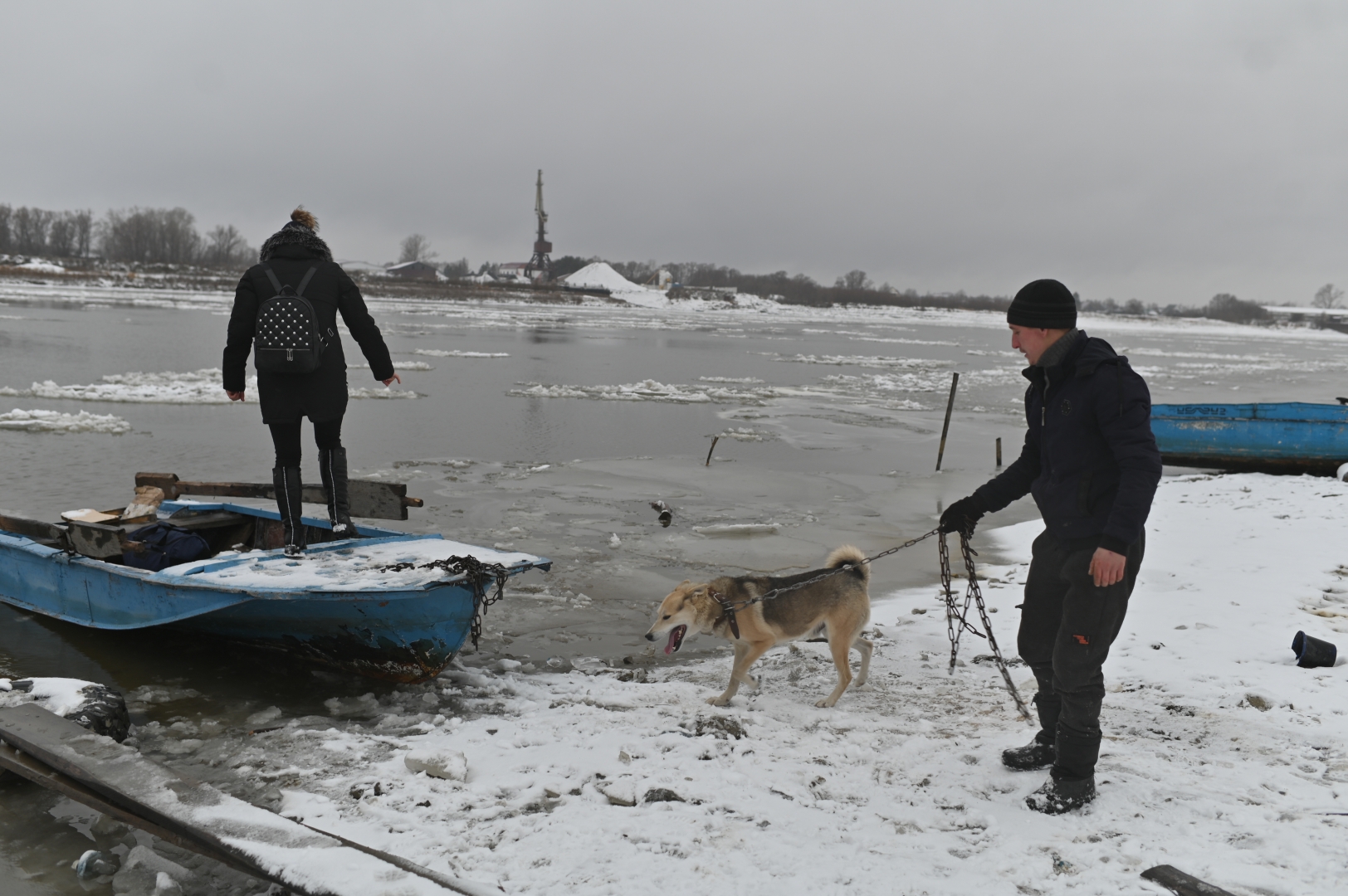 Сергей Зимодра с супругой перевозят свою собаку в город Тара, куда они недавно переехали
