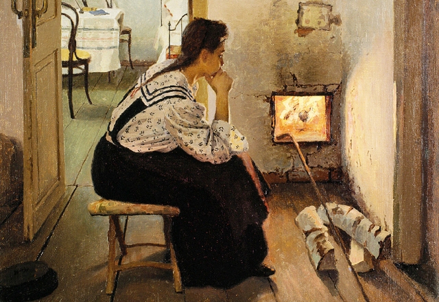 Яков Калиниченко. Думы у печки. 1897