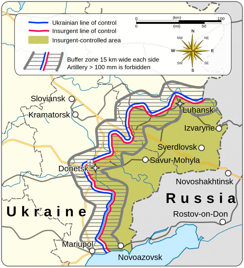 Карта линии разграничения и буферной зоны согласно Минскому соглашению