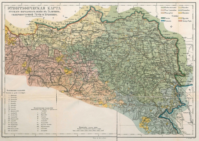 Яков Головацкий. Этнографическая карта населения Галиции и Буковины. 1878 