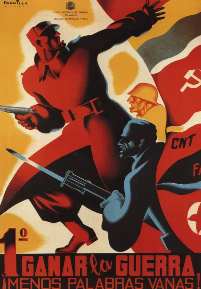 Сначала выиграй войну! Меньше праздных слов! Испанский республиканский плакат времен гражданской войны в Испании 