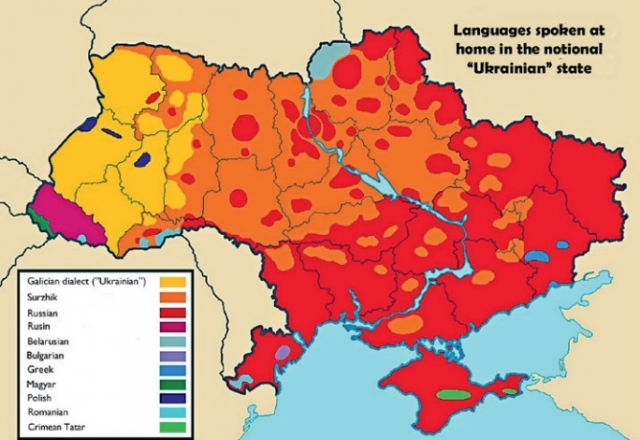 Лингвистическая карта Украины, основанная на данных Киевского 
национального лингвистического университета за 2009 год