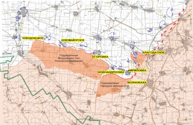Карта ряда районов на южном направлении, контролируемых Вооруженными силами России и ДНР на 11.03.22