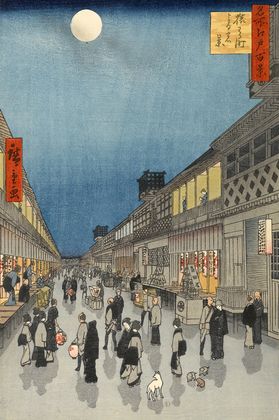 Утагава Хиросигэ. Ночной вид токийской улицы. 1856