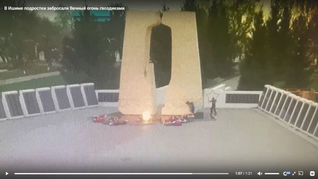 Юные хулиганы забросали Вечный Огонь цветами