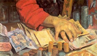 Борис Кустодиев. Купец, считающий деньги (фрагмент)