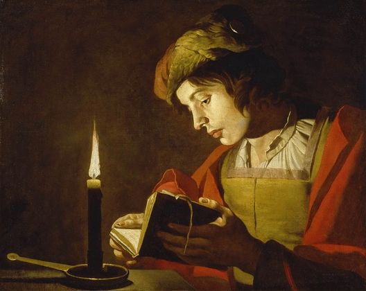 Маттиас Стом. Молодой человек читает при свечах