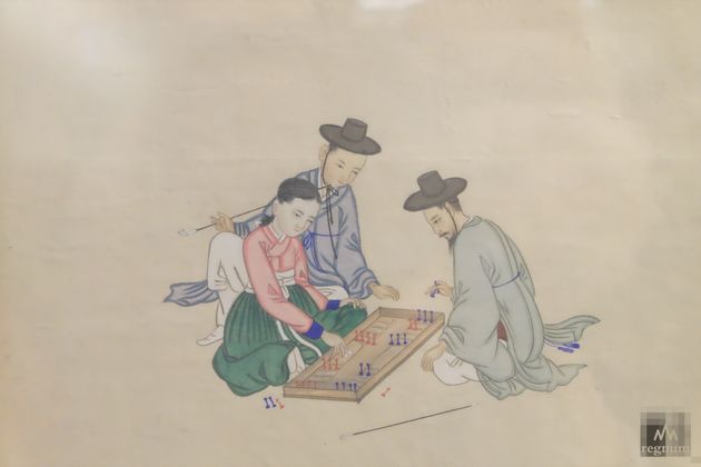 Изображение сцен корейской жизни в зале Кореи Музея Востока