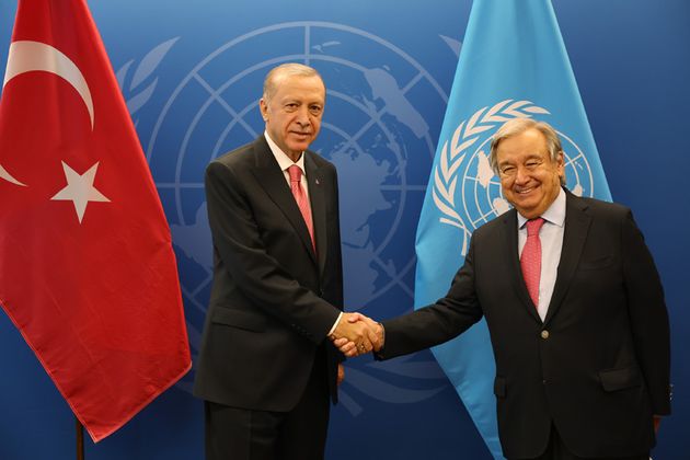 Реджеп Тайип Эрдоган и Антониу Гутерреш на 77-й Генеральной Ассамблее ООН