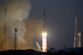 Запуск ракеты-носителя «Союз-2.1а» с пилотируемым кораблем «Союз МС-22» с космодрома Байконур