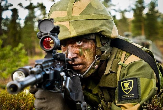 Norwegian soldier on a field exercise